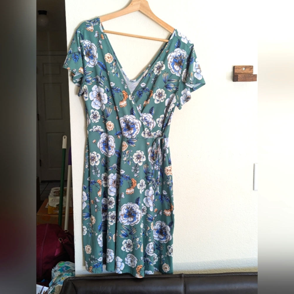 Green Floral Wrap Dress